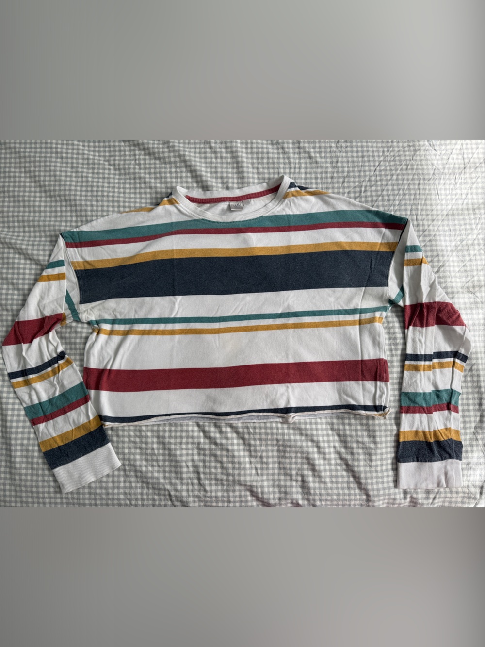 SIMONS White Long-Sleeve Stripe Tee with Red, Navy, Mustard and Teal